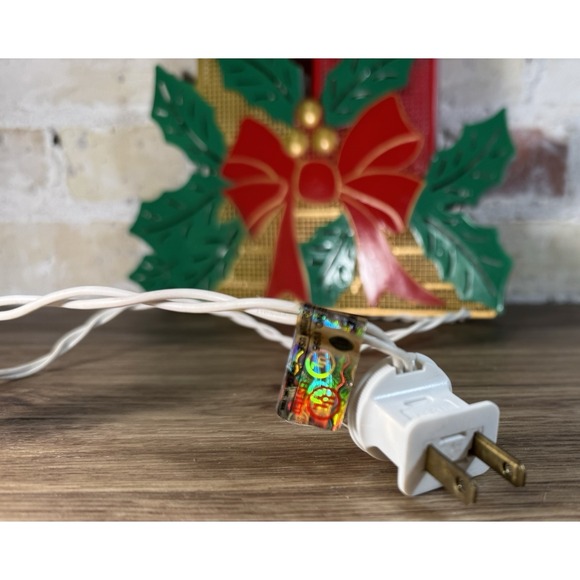 Christmas Candle Holly Plastic Window Light Decor Vintage 1980s Works Red Bow - Picture 9 of 11